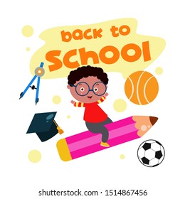 Back to School Little Boy Cartoon Vector Template Design Illustration