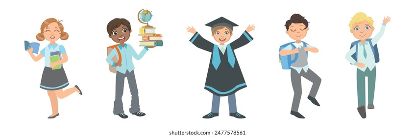 Back to School with Little Children with Education Object Vector Set