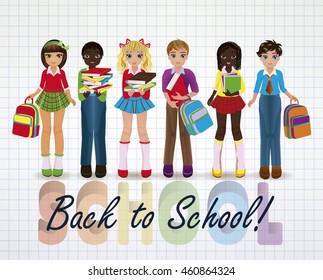 Back to School. Little school friends, vector illustration