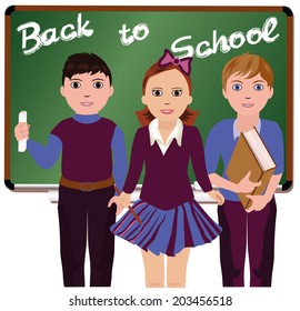 Back to School. Little schoolboys and schoolgirl, vector illustration