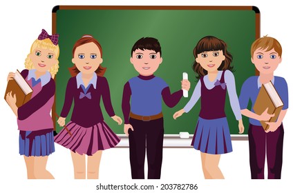 Back to School. Little schoolboys and schoolgirls, vector illustration