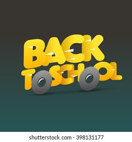 Back to school logo, school bus make from letters, vector illustration.