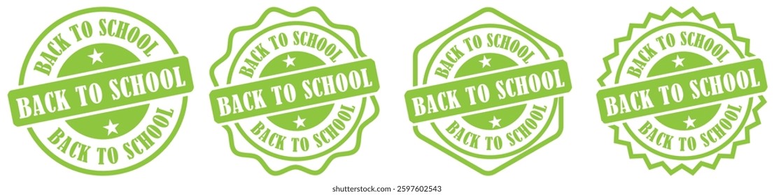 Back to school logo collection set. Back to school label.   round band sign set. Back to school stamp badge label emblem icon with text and stars for educational and academic theme.  insignia. stamp. 