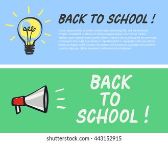 Back to school logo with light bulb and megaphone. Vector illustration