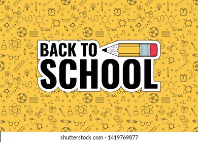 Back to school. Back to school logo on doodles background. Vector illustration