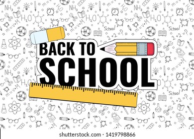 Back to school. Back to school logo on doodles background. Vector illustration