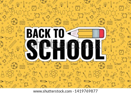 Back to school. Back to school logo on doodles background. Vector illustration
