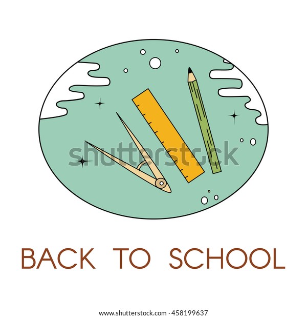 Back to school logo with ruler,\
pencil, divider. Vector illustration. For logo, web,\
print.
