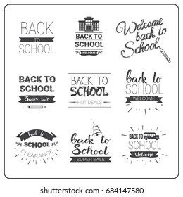 Back To School Logos Set Doodle Hand Drawn Label Collection Vector Illustration
