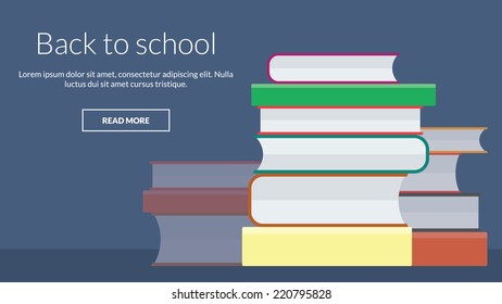 Back to school with many books. Vector concept for online advertising