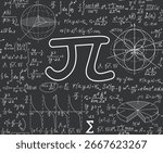 "Back to school" mathematical vector seamless pattern with pi number sign and handwritten formulas and figures. 