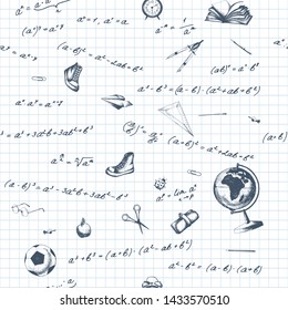 Back to school mathematics, pen, doodle sketch seamless pattern, education backdrop