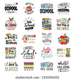 Back To School Mega Set, Hello School Vector, Teacher Icon,School Shirt For Kids. Modern Design.