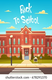 Back To School Modern Building Exterior Education Concept Flat Vector Illustration