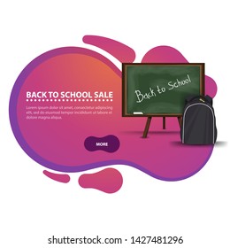 Back to school, modern discount banner in the form of smooth lines for your business with school Board and school backpack