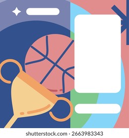 Regreso a la escuela Cartel plano moderno de la Ilustración vectorial del baloncesto y del trofeo