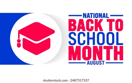 Back to School Month is observed every year in August. Holiday concept. Template for background, banner, card, poster, placard, design template with unique shapes with standard color.