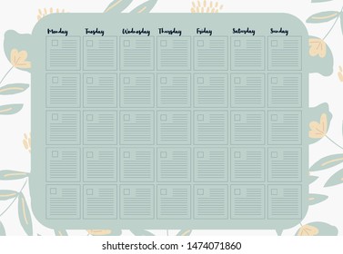 Back to school monthly planner. Floral  bullet journal template. Girly printable schedule. Personal time management paper.