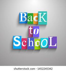Back to school multicolored square piece of paper background combined in headline vector illustration