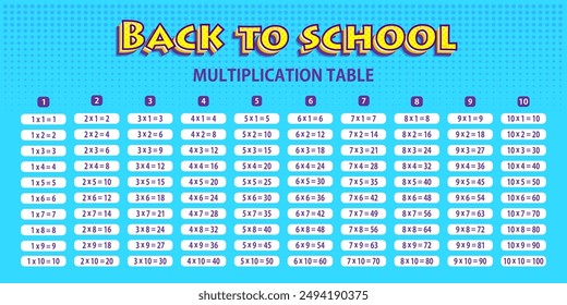 Back to school multiplication table. Vector design.