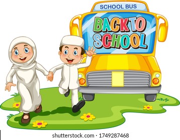 Volver a la escuela con ilustración de carácter estudiantil musulmán