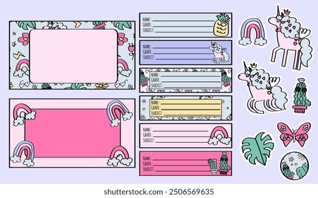 Back to school name tags. notebook sticker labels set for middle and elementary school kids.