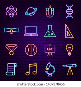 Back to School Neon Icons. Vector Illustration of Education Promotion.