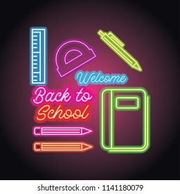 back to school with neon light effect. vector illustration