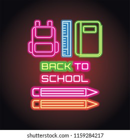 back to school with neon light effect. vector illustration