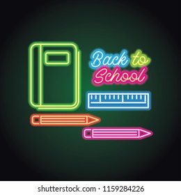 back to school with neon light effect. vector illustration