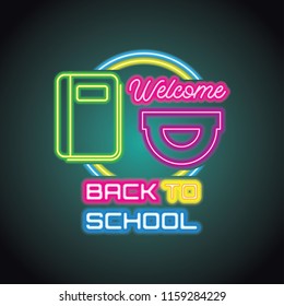 back to school with neon light effect. vector illustration