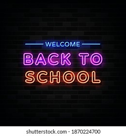 Back To School Neon Signs Vector. Neon Design Style