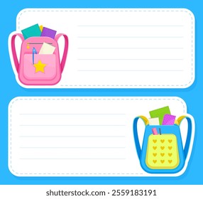 Back to School Note Card Design with Supply Vector Template