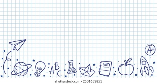 Back to school note vector backgorund, checkered banner design