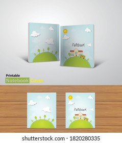 Back to school notebook cover designs with mockups, Ready to print CMYK color modes- textbook design concept