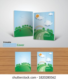 Back to school notebook cover designs with mockups, Ready to print CMYK color modes- textbook design concept