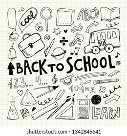 Back to school. Notebook doodle set. Freehand drawing - Vector