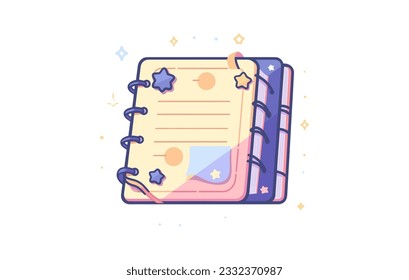 Back to school notebook illustration. Back to school text on sheet of lined notebook paper