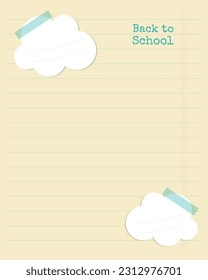 Back to school notebook sheet with cloud sticker, vintage style, lined notepad sheet for notes, to-do list planning. Vector illustration