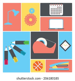 Back to school objects collection / Vector illustration set / Flat icons