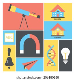 Back to school objects collection / Vector illustration set / Flat icons