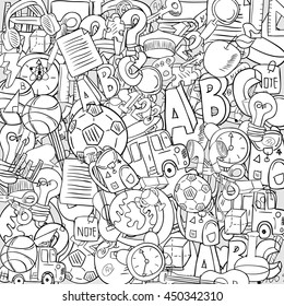 Back of School Objects on background, drawing by hand vector