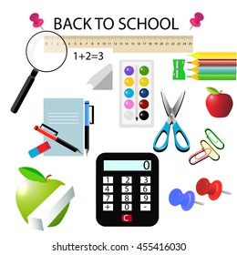 Back to school. Objects school vector illustration. A set of school supplies
