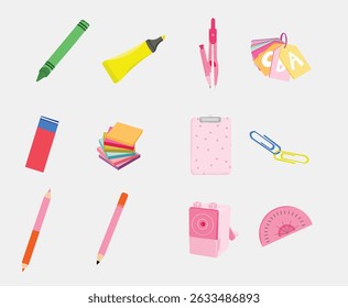 Back to School and Office Set with Colored Pencils Sharpener and Stationery Tools 