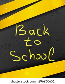 Back to school on abstract dark background with yellow lines and stripes. Vector illustration.