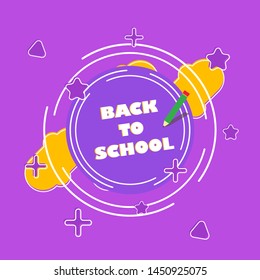 Back to school on beautiful purple background. Design lettering for leaflets, cards, banners, posters, flyers - vector illustration