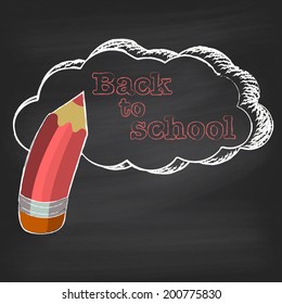 Back to school on chalkboard background. Vector illustration. Elements are layered separately in vector file. Easy editable