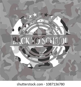  Back to School on grey camouflage texture