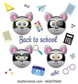 Back to school on September 1. Fees school student study raccoon
