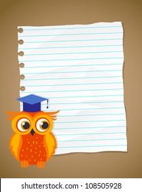 Zurück zur Schule auf zerknittertem Papier und Eule